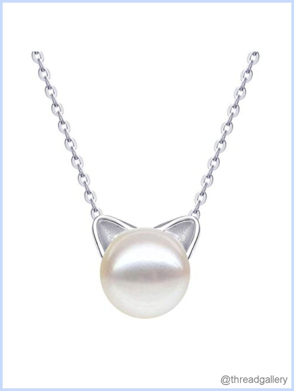 Cat Pearl Necklace 925 Sterling Silver Charm Pendant Jewelry Gift for Women